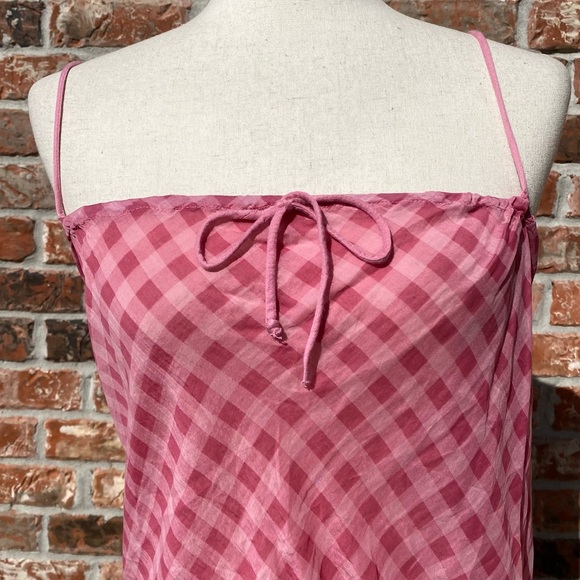 Splendid pink plaid silk/cotton spaghetti strap blouse / L / Excellent condition - Picture 3 of 11